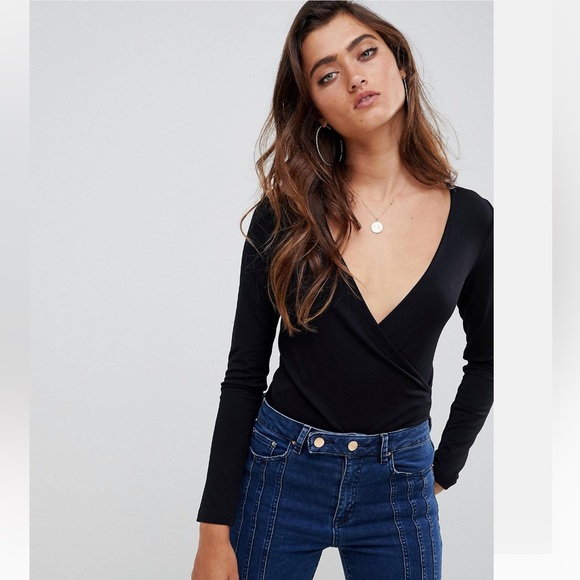 ASOS DESIGN formal wrap front top in black - Picture 1 of 11